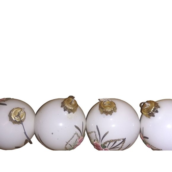 VTG Kurt Adler Pink Floral Glass Ball Ornaments Set of 4 Embroidered Gold Glitte - Picture 3 of 13